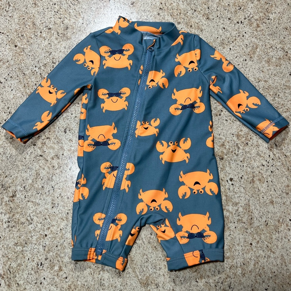 Carter’s Baby Boy Long Sleeve One Piece Swim Suit - Orange Crabs - 3 Month